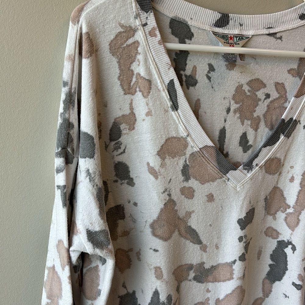 Hard Tail pullover tunic cream tie dye XS brown and grey vneck - Picture 2 of 7
